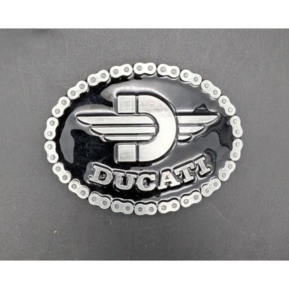 Ducati Belt Buckle Metal Motorcycle Chain Border Black Silver Logo - Picture 1 of 2